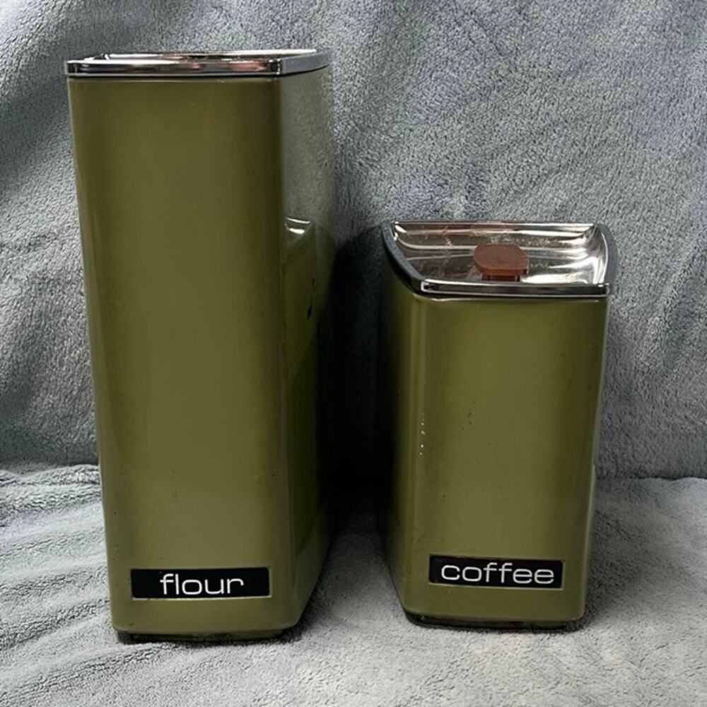Vintage Lincoln Beautyware Green Mid Century Modern Space Age Cannisters Pair